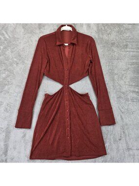 Isalis Dress Womens L Red Cutout Collared Bodycon Shirt Button Front Mini